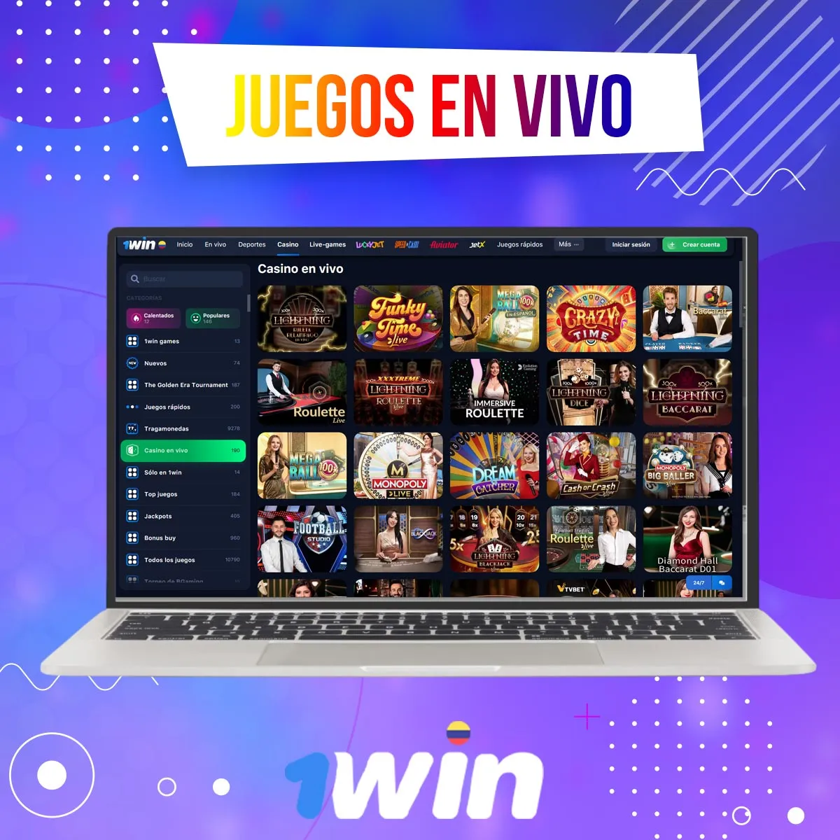 Los mejores juegos en vivo en la aplicación móvil de 1win en Colombia